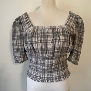 Universal Thread Neutral Plaid Peasant Top Size Large